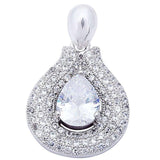 Sterling Silver Fine Quality Pave & Pear Cz Pendant 1  long