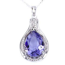 Load image into Gallery viewer, Sterling Silver High End Tanzanite &amp; Cz Pendant Necklance w/ 18  Rolo Chain 1.25  long