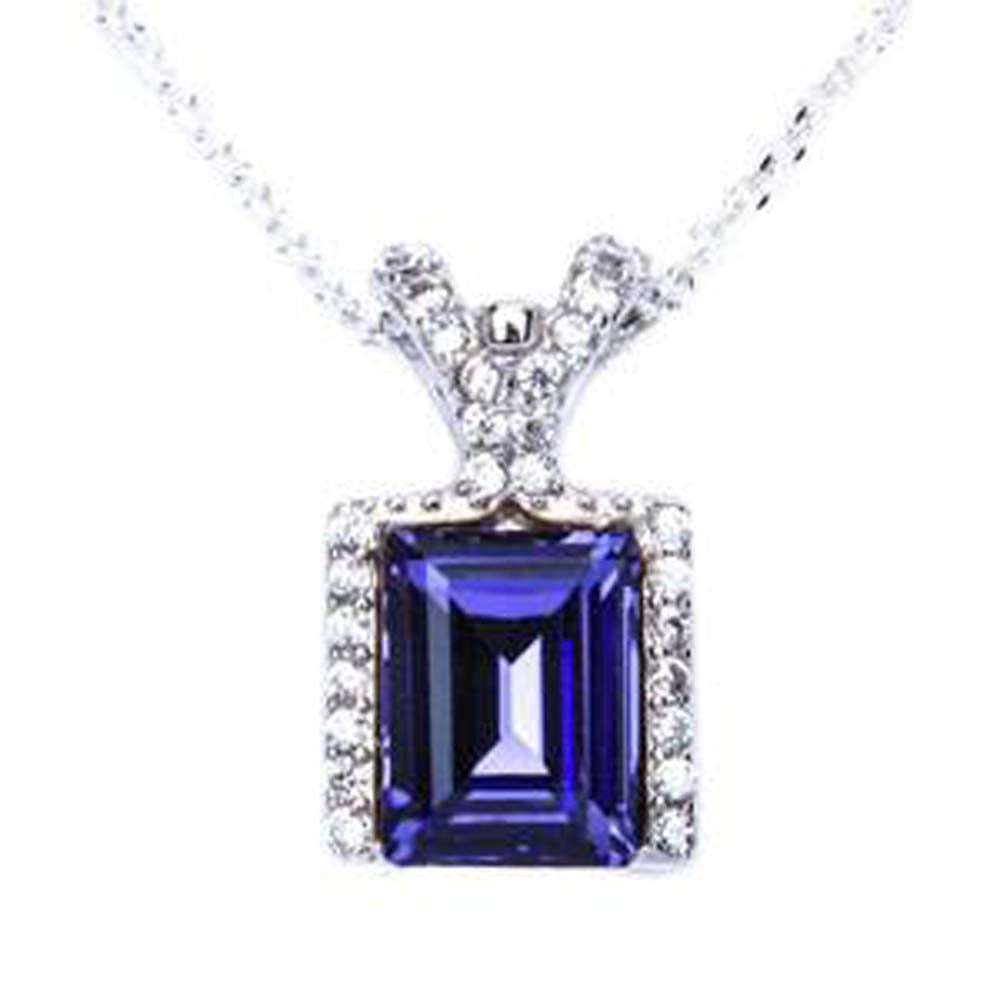 Sterling Silver Cute Baguette Tanzanite & Cz Necklace w/ 18\'\' Rolo Chain 1/2\'\' long