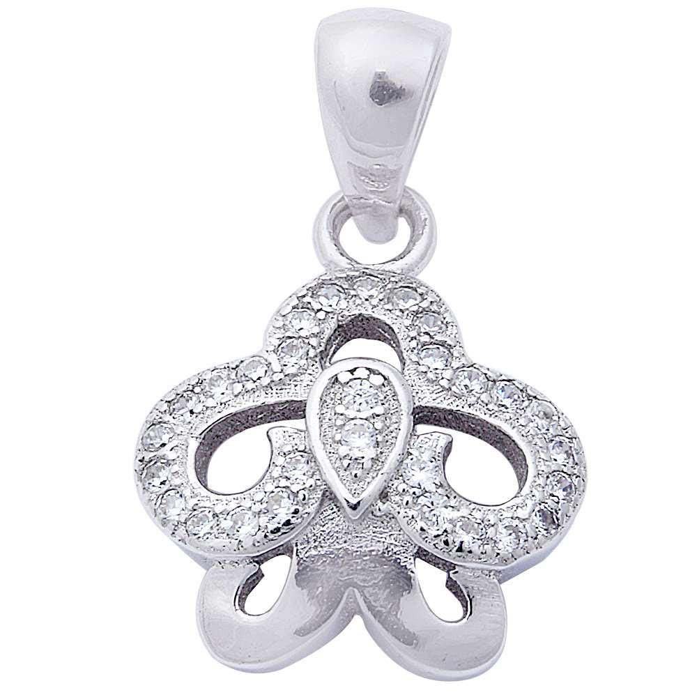 Sterling Silver Pave Cz Fleur De Lis Pendant Necklace w/ Chain 75\'\' longAnd Width 2mm