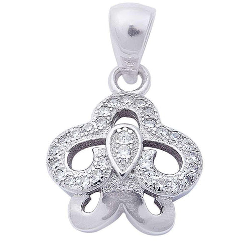 Sterling Silver Pave Cz Fleur De Lis Pendant Necklace w/ Chain 75\'\' longAnd Width 2mm