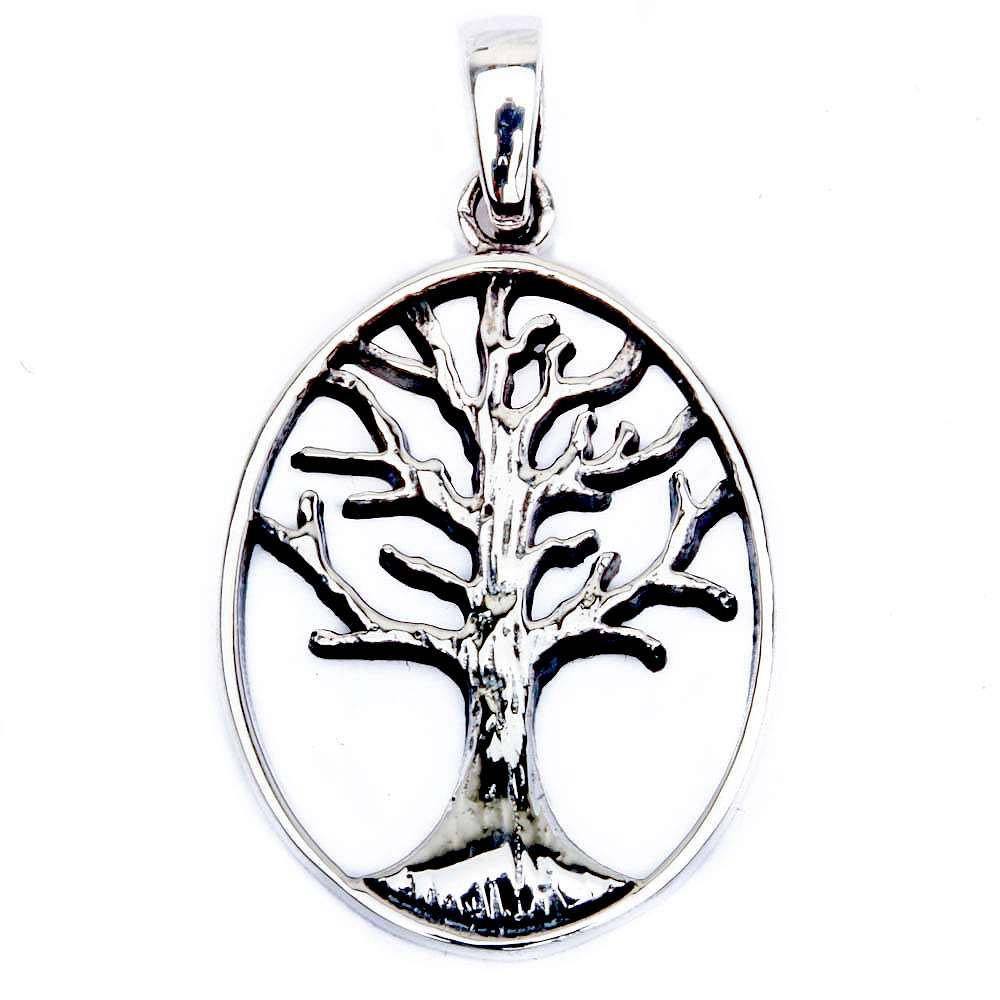 Sterling Silver Solid Family Tree Pendant 1.25  Long