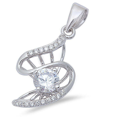 Sterling Silver New Round & Pave Cubic Zirconia Fashion Pendant Necklace 1\'\' long