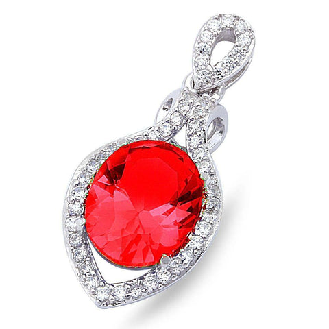 Sterling Silver Deep Red Garnet & Cubic Zirconia Pendant 1  long