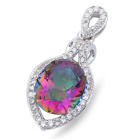 Sterling Silver Elegant Rainbow Topaz & Cubic Zirconia Pendant 1  long