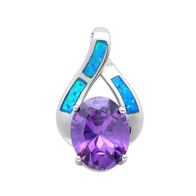 Sterling Silver Blue Opal & Amethyst Fashion Pendant