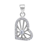 Sterling Silver New Design Heart Cubic Zirconia PendantAnd Length 23.5mm