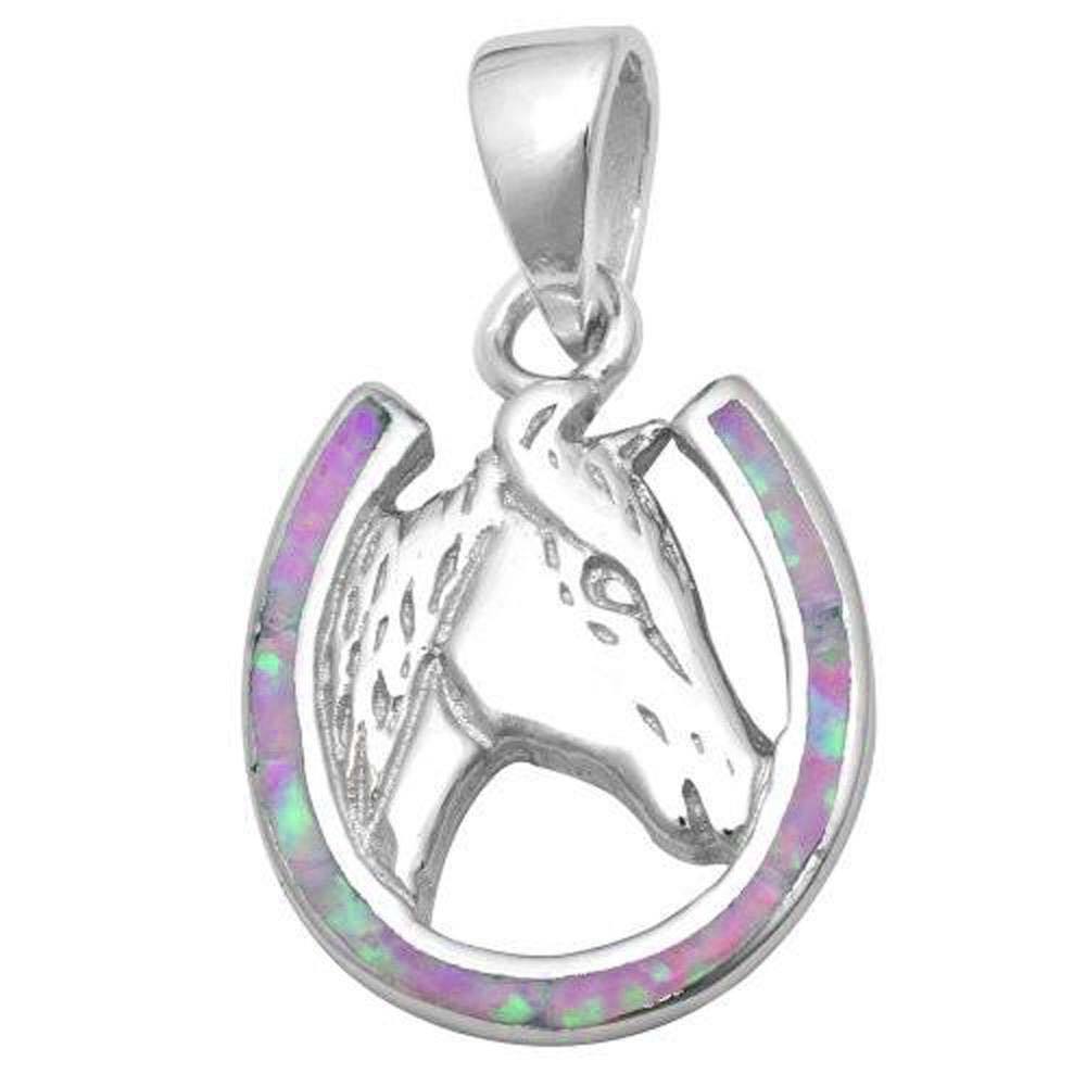 Sterling Silver Good Luck Pink Opal HorseShoe With CZ StonesAndLength 0.7 InchAndWidth 17.5mm