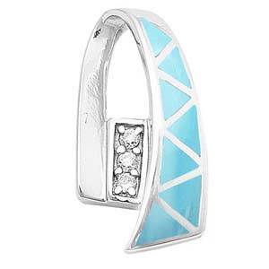 Sterling Silver Natural Larimar and Clear CZ New Design Pendant