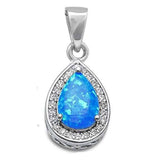 Sterling Silver Blue Opal Pear Shape Drop Pendant