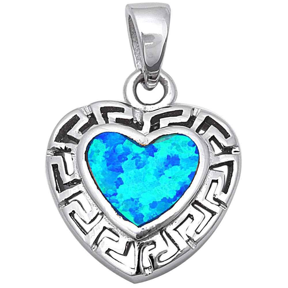 Sterling Silver Blue Opal Heart PendantAnd Length .75 Inches