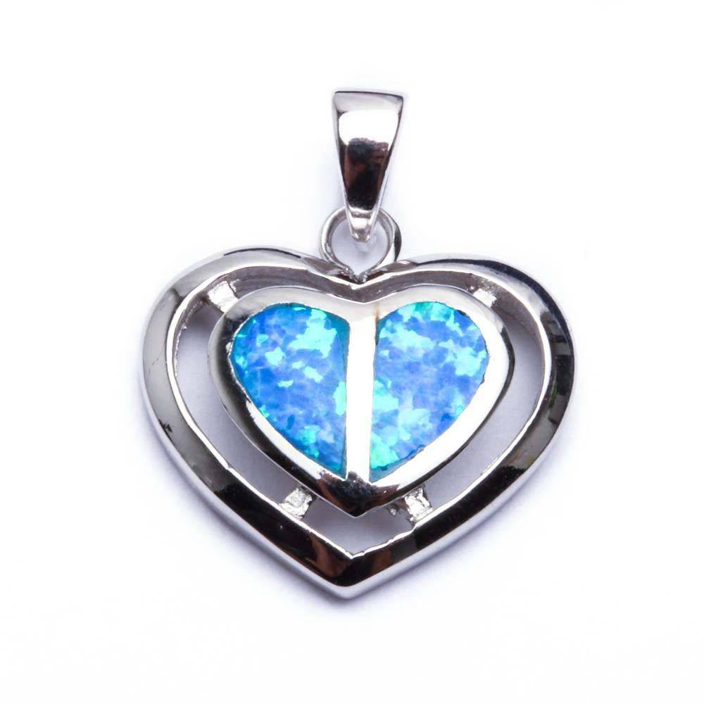 Sterling Silver Blue Opal Heart Pendant