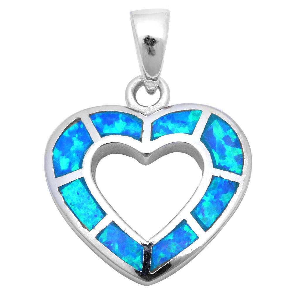 Sterling Silver Blue Opal Heart Charm Pendant