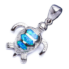 Sterling Silver Blue Opal Turtle Pendant