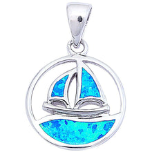 Load image into Gallery viewer, Sterling Silver Blue Opal Sailing Boat Emblem PendantAnd Length 1inch