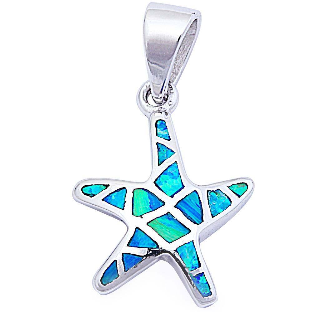 Sterling Silver Blue Opal Starfish PendantAnd Length 1inch