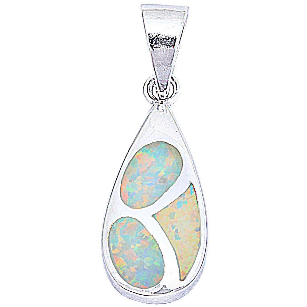 Sterling Silver White Fire Opal Inlay Oval Shaped PendantAnd Length 1inch