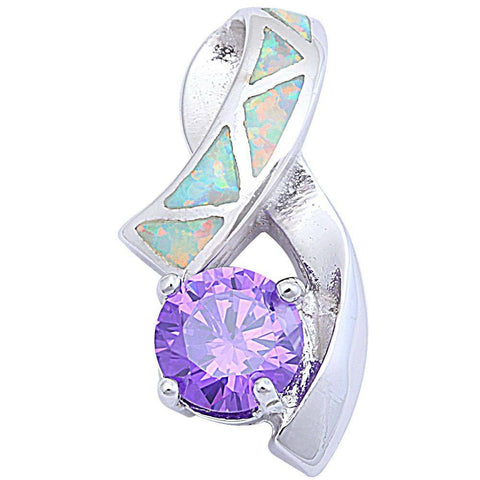 Sterling Silver Round Faceted AmethystAndTanzanite And White Opal Slide PendantAnd Length 1inchAnd Width 21.5mm