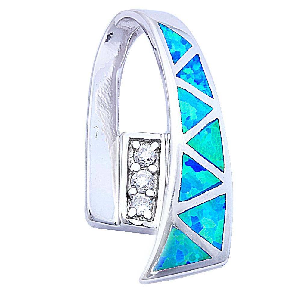 Sterling Silver Blue Fire Opal And Cubic Zirconia Slide PendantAnd Length 1inchAnd Width 4mm