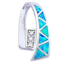 Load image into Gallery viewer, Sterling Silver Blue Fire Opal And Cubic Zirconia Slide PendantAnd Length 1inchAnd Width 4mm