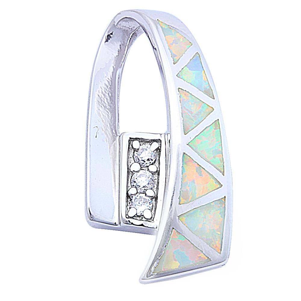 Sterling Silver White Fire Opal And Cubic Zirconia Slide PendantAnd Length 1inchAnd Width 4mm