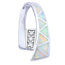 Load image into Gallery viewer, Sterling Silver White Fire Opal And Cubic Zirconia Slide PendantAnd Length 1inchAnd Width 4mm