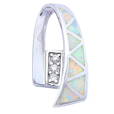 Sterling Silver White Fire Opal And Cubic Zirconia Slide PendantAnd Length 1inchAnd Width 4mm