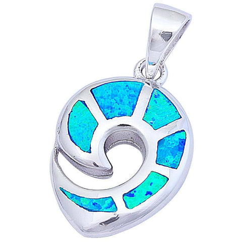 Sterling Silver Blue Fire Opal Fashion Snail Shell Swirl PendantAnd Length 1inch