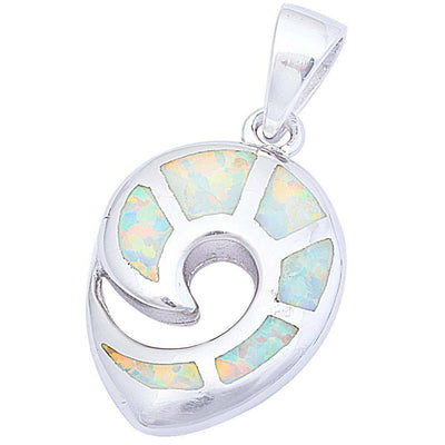 Sterling Silver White Fire Opal Fashion Snail Shell Swirl PendantAnd Length 1inch