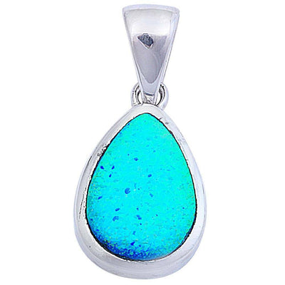 Sterling Silver Pear Shape Blue Fire Opal PendantAnd Length 1inch