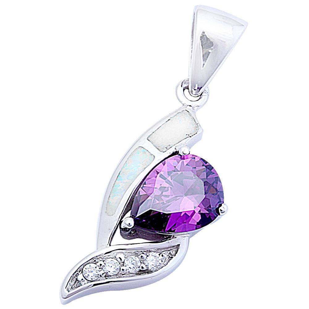 Sterling Silver White Opal Amethyst Pendant With CZ StonesAnd Length 1.5inch