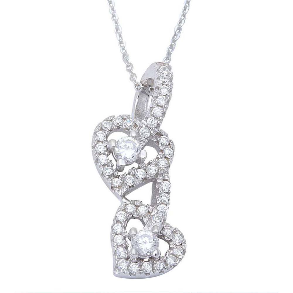 Sterling Silver Fine Cz Multi Hearts .925 Necklace w/ 16\'\' ChainAnd Length 23x8mm