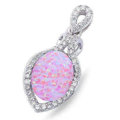 Sterling Silver Lab Created Pink Opal & Cubic Zirconia  PendantAnd Length 1 inch