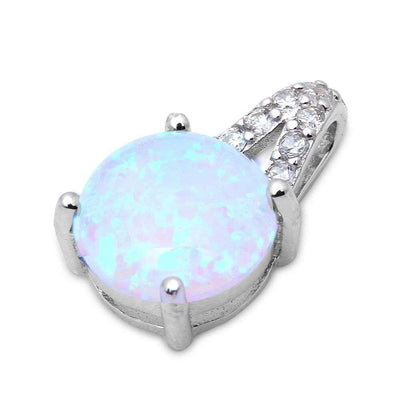 Sterling Silver Australian Round White Fire Opal And Cubic Zirconia PendantAnd Width 16x10mm