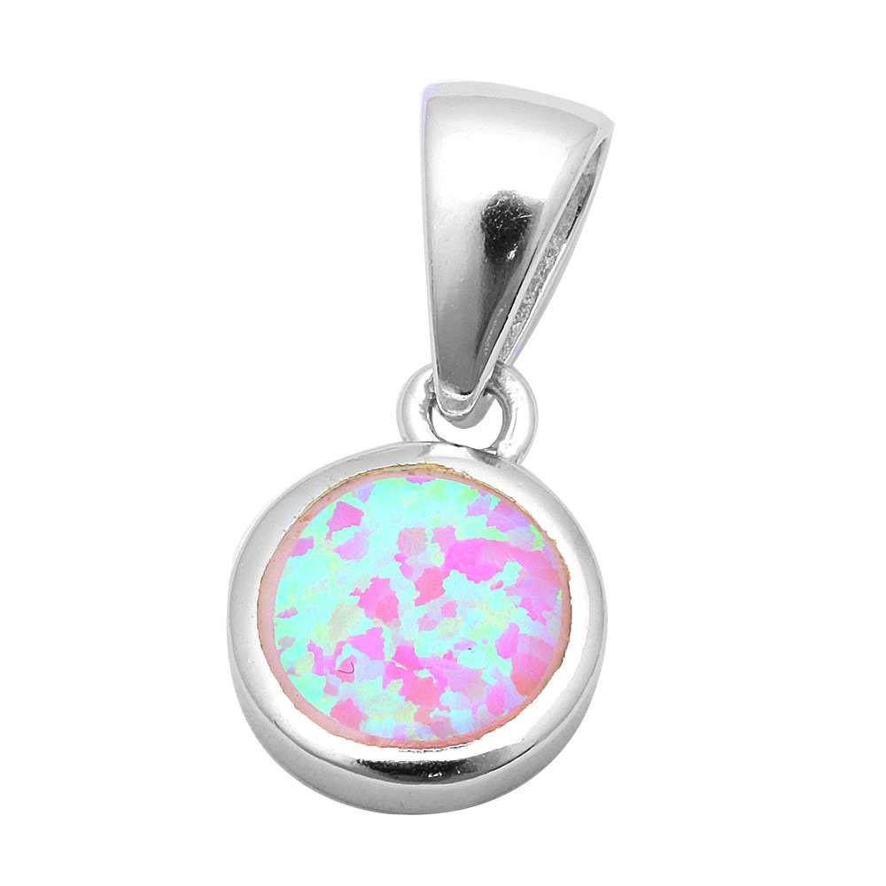Sterling Silver Bezel Pink Opal PendantAnd Length .6inchAnd Stone Width 10mm