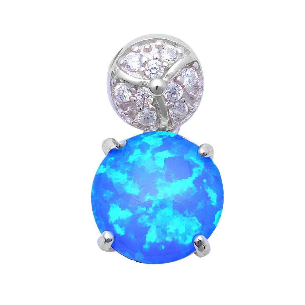 Sterling Silver Australian Blue Fire Opal And Pave Cubic Zirconia PendantAnd Width 18x10mmAnd Thickness 1mm
