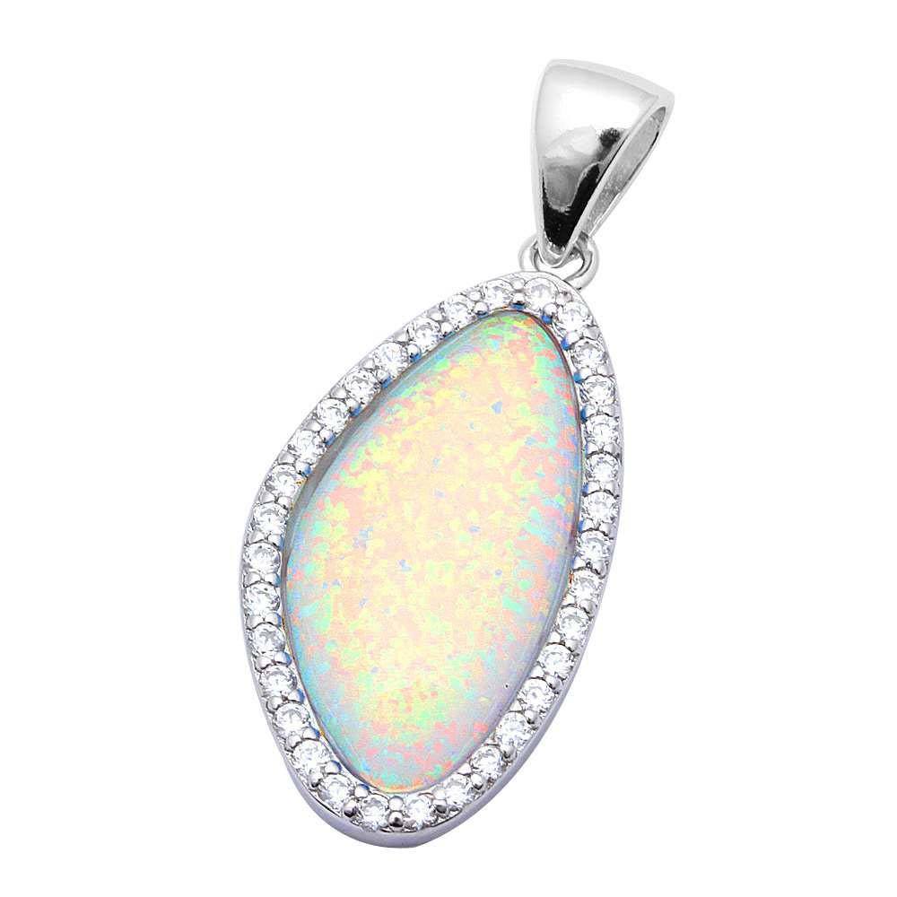 Sterling Silver Beautiful White Fire Opal And Cubic Zirconia PendantAnd Length 1.25x.5inch