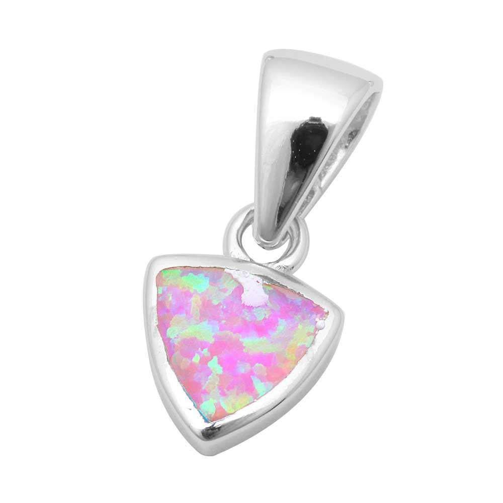 Sterling Silver Trillion Pink Opal PendantAnd Width 18x8mm