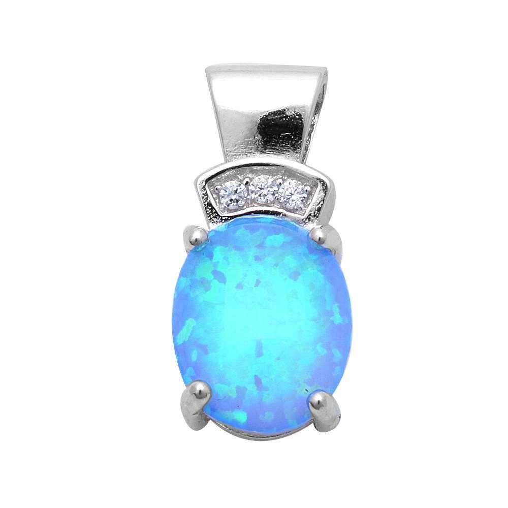 Sterling Silver Blue Fire Opal And Cubic Zirconia PendantAnd Width 17x7.5mm