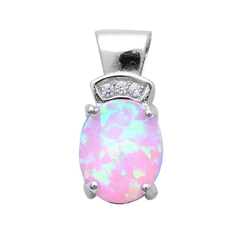 Sterling Silver Pink Fire Opal And Cubic Zirconia PendantAnd Width 17x7.5mm