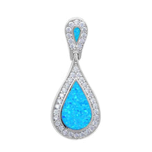 Load image into Gallery viewer, Sterling Silver Blue Opal Tear Drop Pendant With CZ StonesAnd Width 35x14mmAnd Thickness 4mm