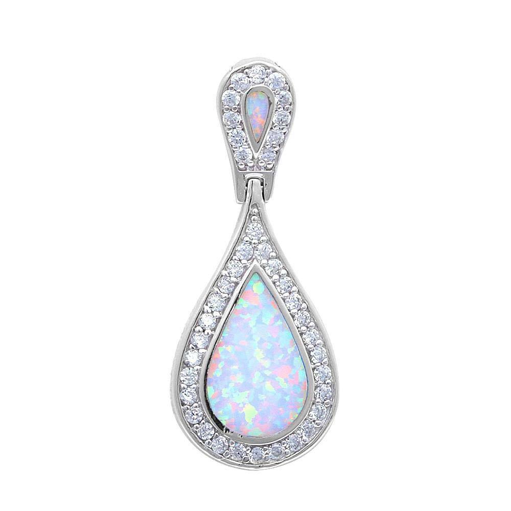 Sterling Silver White Opal Tear Drop Pendant With CZ StonesAnd Width 35x14mmAnd Thickness 4mm