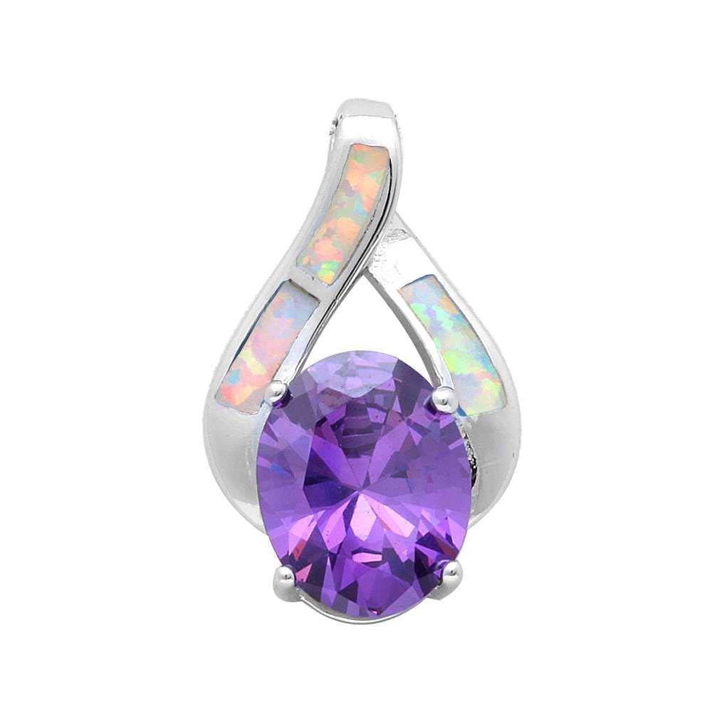 Sterling Silver White Opal And Amethyst Fashion PendantAnd Width 20x12mm