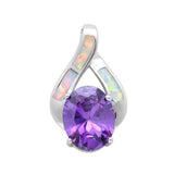 Sterling Silver White Opal And Amethyst Fashion PendantAnd Width 20x12mm