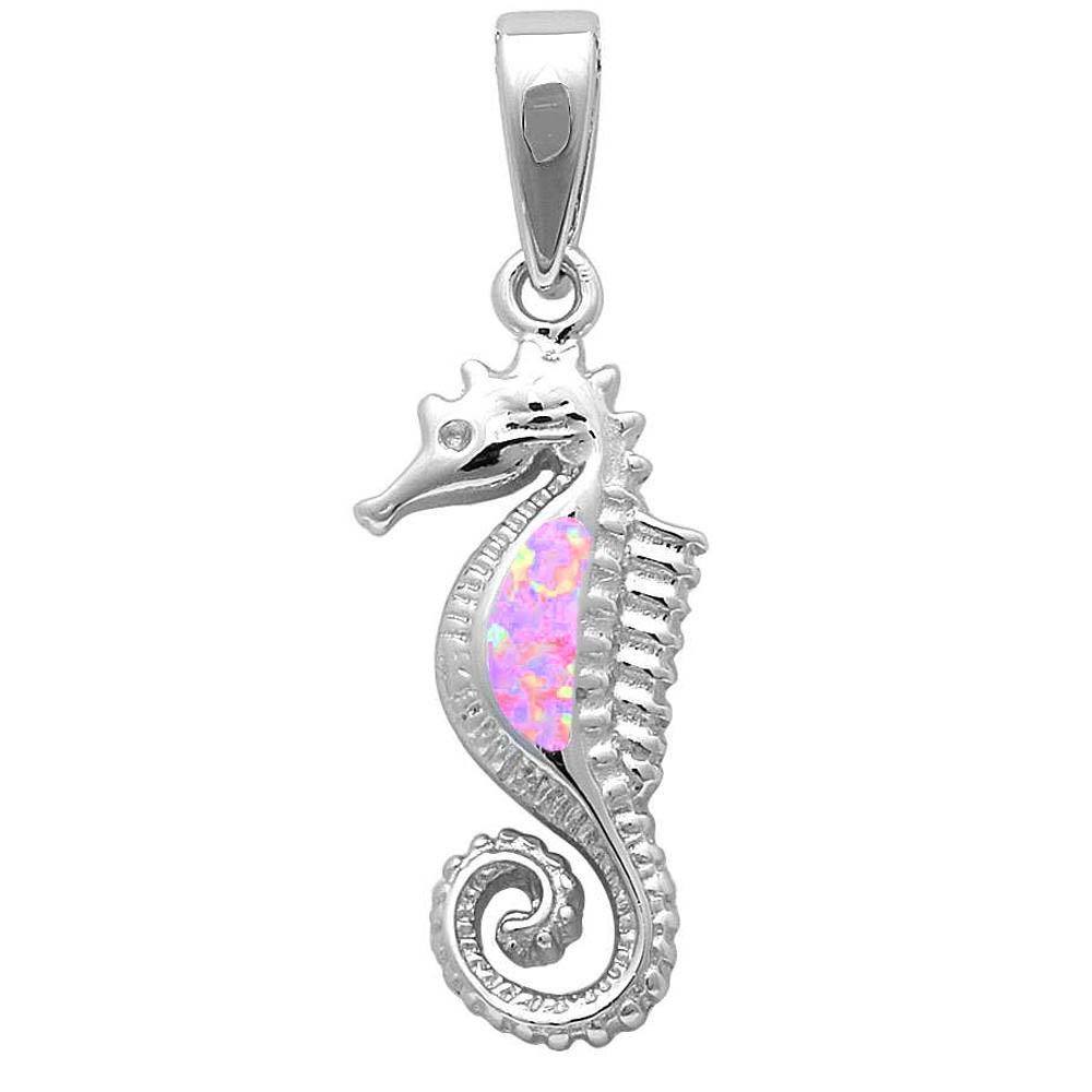 Sterling Silver Pink Opal Sea Horse  PendantAnd Thickness 23x11mm