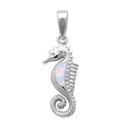 Sterling Silver White Opal Sea Horse  PendantAnd Thickness 23x11mm