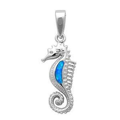Sterling Silver Blue Opal Sea Horse PendantAnd Width 23x11mm