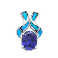 Sterling Silver Blue Opal And Oval Tanzanite PendantAnd Width 20x13mm