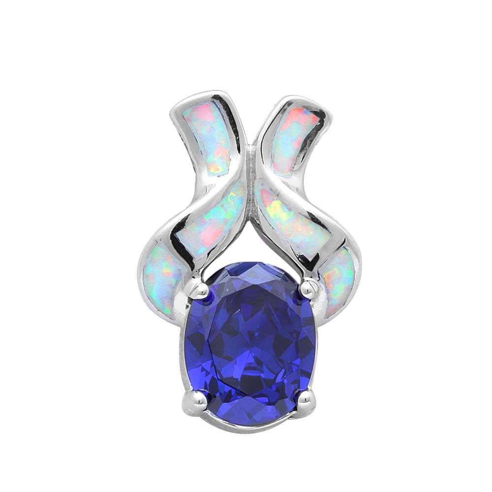 Sterling Silver White Opal And Oval Tanzanite PendantAnd Width 20x13mm