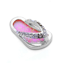 Load image into Gallery viewer, Sterling Silver Pink Opal And Cz Beach Sandal PendantAnd Width 17x10mmAnd Thickness 1mm